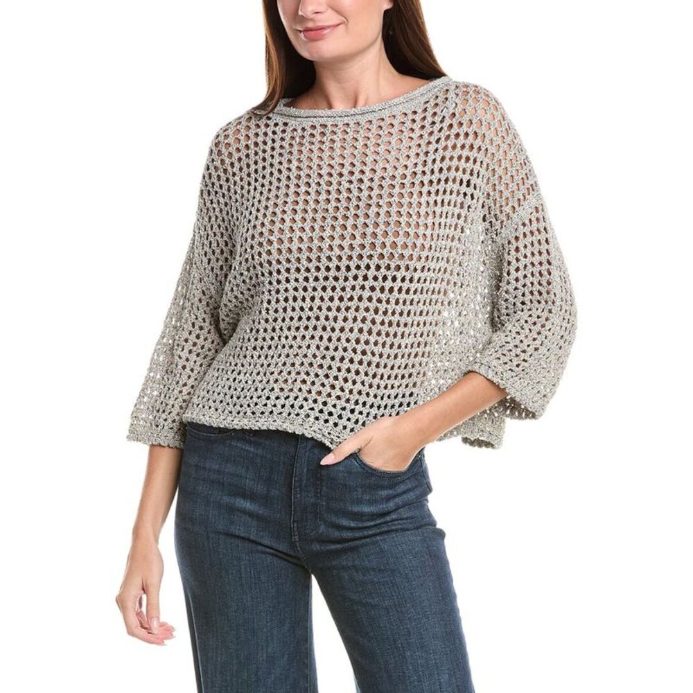 Lafayette 148 New York Womens  Oversized Open Stitch Sweater, Blue